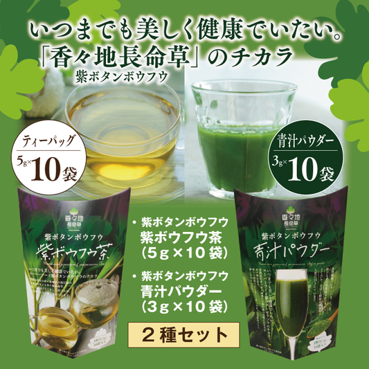 青汁パウダー & 紫ボウフウ茶 2種セット | 紫ボタンボウフウ 香々地 長命草